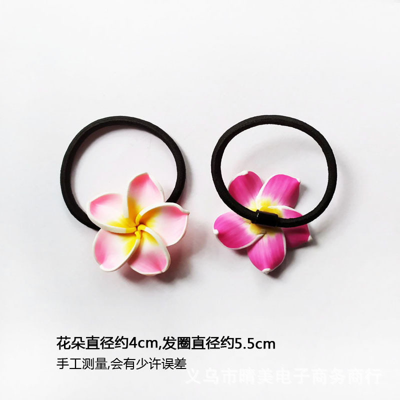 Suministro transfronterizo de Flor de huevo anillo de pelo material de cerámica suave flor cuerda de pelo banda de goma negra tocado flor corbata de pelo joyería de la cuerda