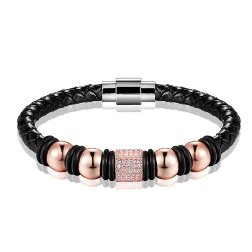 Alibaba.com Amazon Europe and America Best Selling Men's Double Layer Diamond Hand Chain Woven Leather Hand Chain Compatible for Women