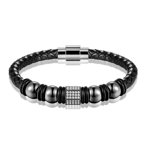 Alibaba.com Amazon Europe and America Best Selling Men's Double Layer Diamond Hand Chain Woven Leather Hand Chain Compatible for Women