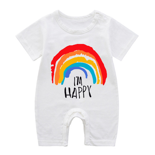 Cross-border baby jumpsuit summer cotton bag fart clothes for men and women baby clothes cartoon rabbit print short-sleeved climbing clothes