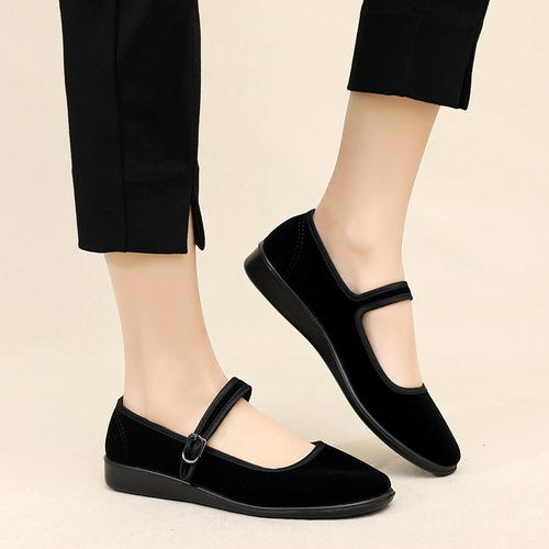 Old Beijing cloth shoes women's summer flat hotel etiquette shoes soft work shoes with high heels black cloth shoes mother's shoes