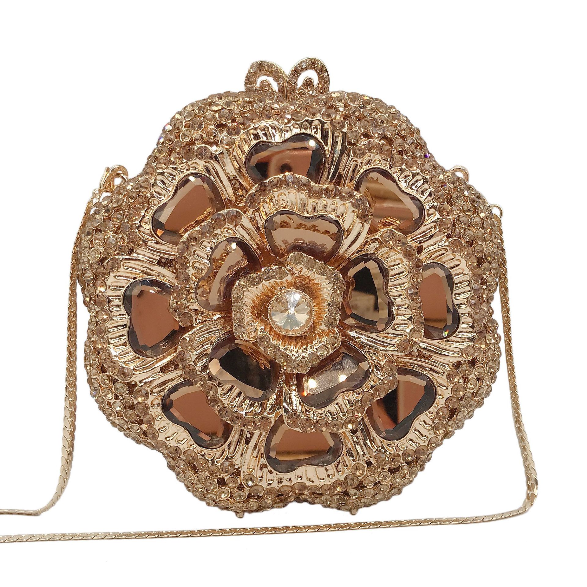 Túi clutch dạ hội kim loại đính kim cương, xách tay nữ thời trang dự tiệc — Màu đen, Đế Vàng Kim Cương, Nền vàng kim cương trắng, Màu bạc