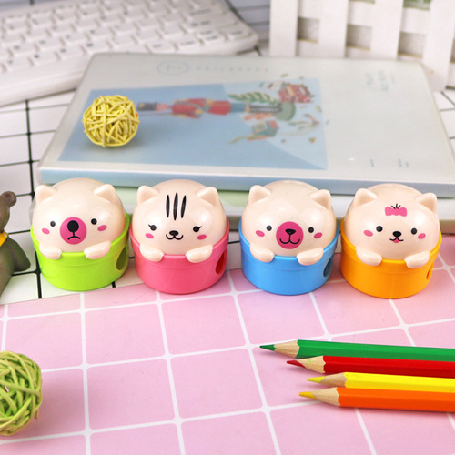 Korean version of cute animal type double hole pencil sharpener cartoon kitten bear pencil sharpener student stationery wholesale