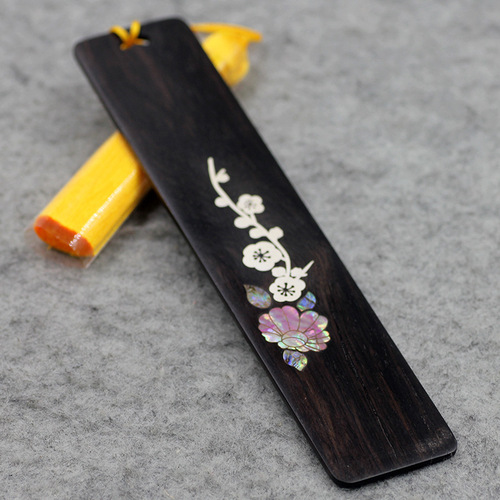 Black sandalwood inlaid with silver dragonfly bookmark purple sandalwood inlaid with colored shells Chinese style lotus plum blossom cultural and creative gift pendant