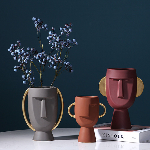 Nordic style avatar face ceramic vase creative simple modern home crafts soft decoration decorations