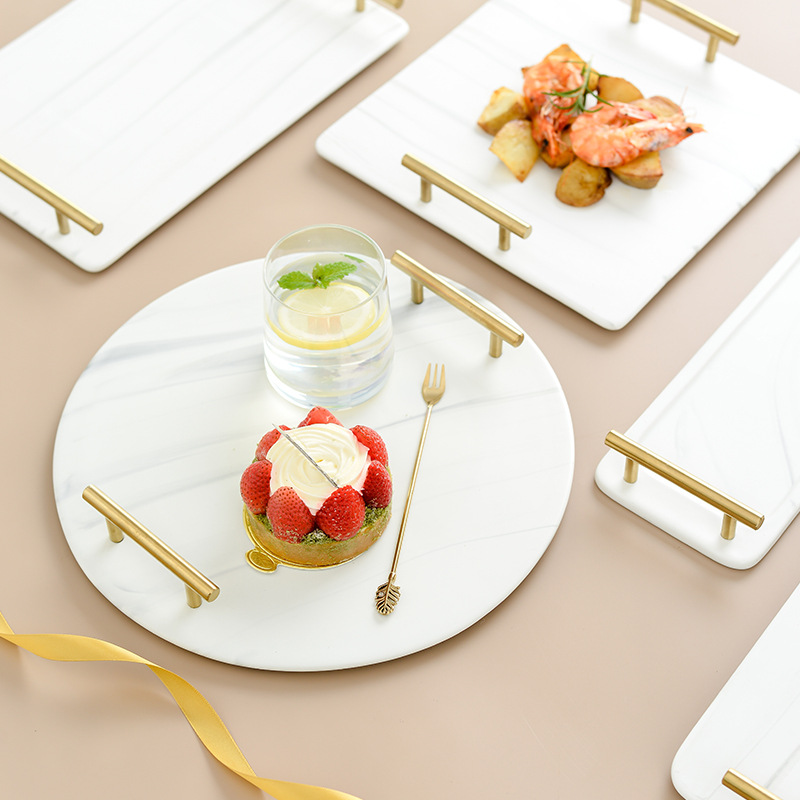 Bandeja redonda nórdica marbling pizza plato creativo japonés y coreano Hotel cuadrado placa de cerámica pan sushi placa