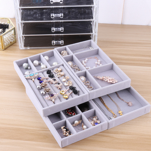 Jewelry tray, jewelry display tray, gray velvet earring display, dust-proof storage props, drawer jewelry storage box