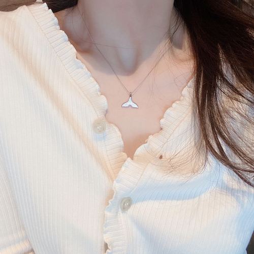 925 silver mermaid tail cloud white oil pattern thin snake bone necklace clavicle chain for women