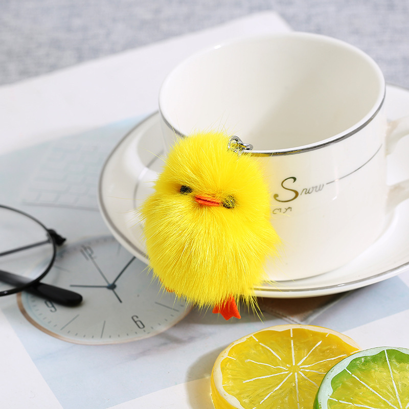 Ins piel de zorro real pequeño pato amarillo felpa llavero colgante niñas bolso adornos clave (buena calidad)