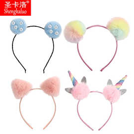 跨境韩国民族万圣节圣诞节头箍独角兽网红猫耳朵发饰秋冬甜美女童