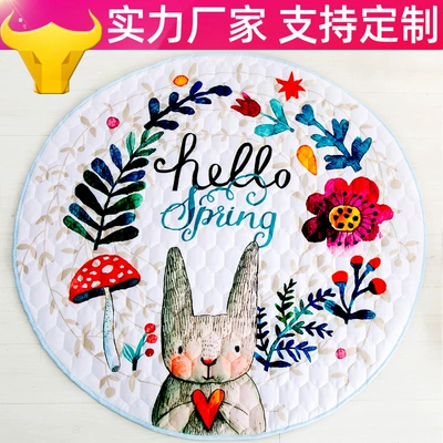 Cross-Border Foldable Crawling Mat, Thickened Baby Play Mat, Children's Floor Mat, Ins-Style Round Crawling Mat Wholesale (Avtomobil döşəmə paspasları) - flower-rabbit-15-m-diameter-15-m-diameter