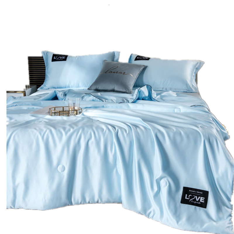 Conjunto de tres piezas de edredón fresco de verano de seda lavada verano desnudo durmiendo sensación fresca aire acondicionado edredón color sólido edredón de verano doble conjunto de cuatro piezas