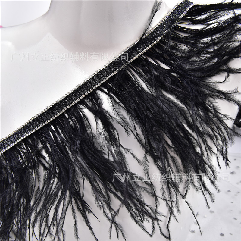 Factory wholesale crystal diamond with feather cloth edge tassel decorative strip DIY stage dance clothing skirt cloth strip decoration