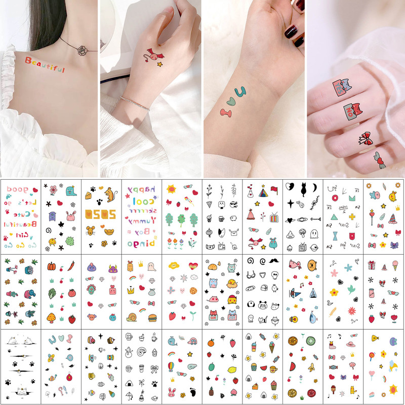 in stock Wholesale Cute Cartoon Face Tattoo Stickers Ins Style Flower Colorful Small Fresh Clavicle Tattoo Sticker