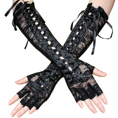 Wholesale European and American sexy lace strap gloves long half-finger rivet nightclub dance queen adult gloves