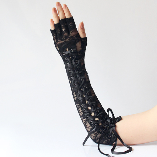 Wholesale European and American sexy lace strap gloves long half-finger rivet nightclub dance queen adult gloves