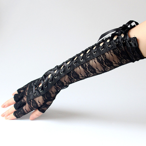 Wholesale European and American sexy lace strap gloves long half-finger rivet nightclub dance queen adult gloves