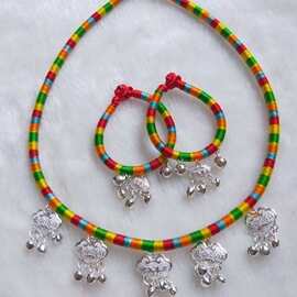 端午节编织祥云锁金刚结儿童宝宝大人款五彩绳手链项链苗银珠子