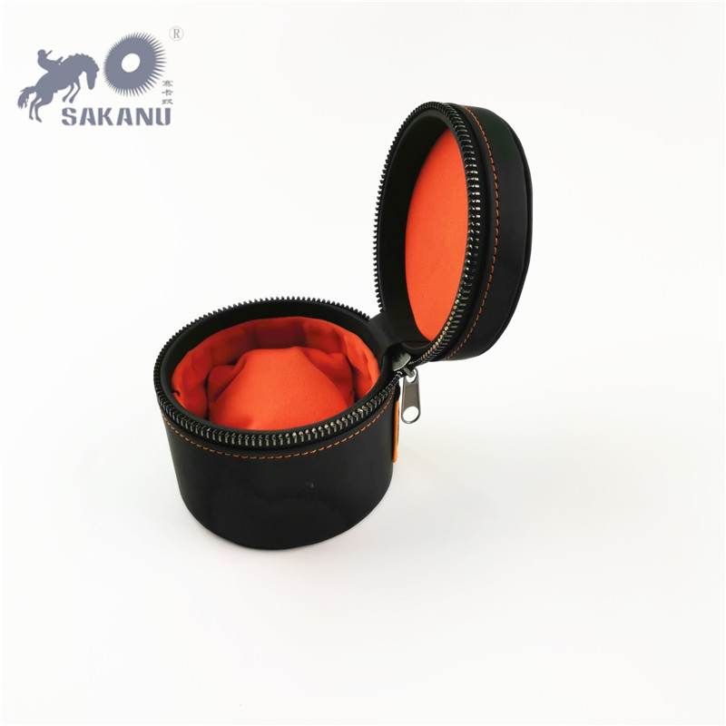 精装黑色光面PU仿皮手表盒腕表包装盒创意时尚新款圆形收纳包logo