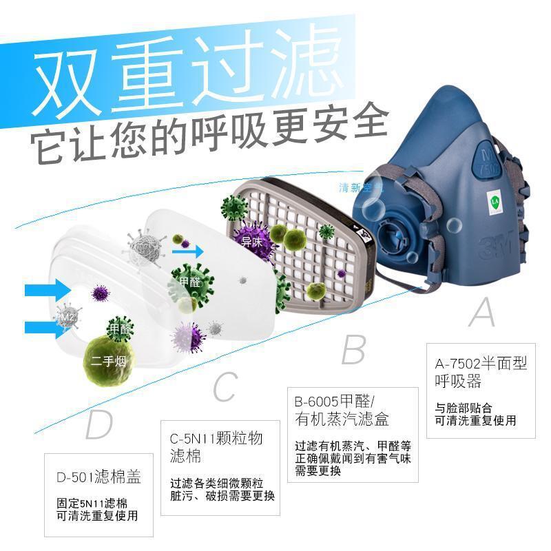3M máscara de gas 7502 media máscara química especial de gas anti-formaldehído anti-olor máscara de pesticidas para la pintura