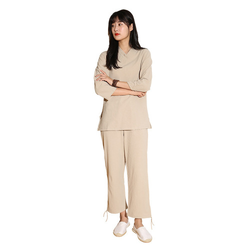 Cotton Linen Zen Yoga Wear Fitness Outdoors Sports Monk Meditation Tai Chi Suit Set, One-piece Dropshipping