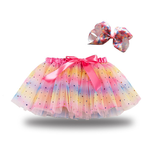 European and American new girls' skirts with lining and bow hairpins, star and moon mesh tutu skirts, tutu skirts, children's clothing
