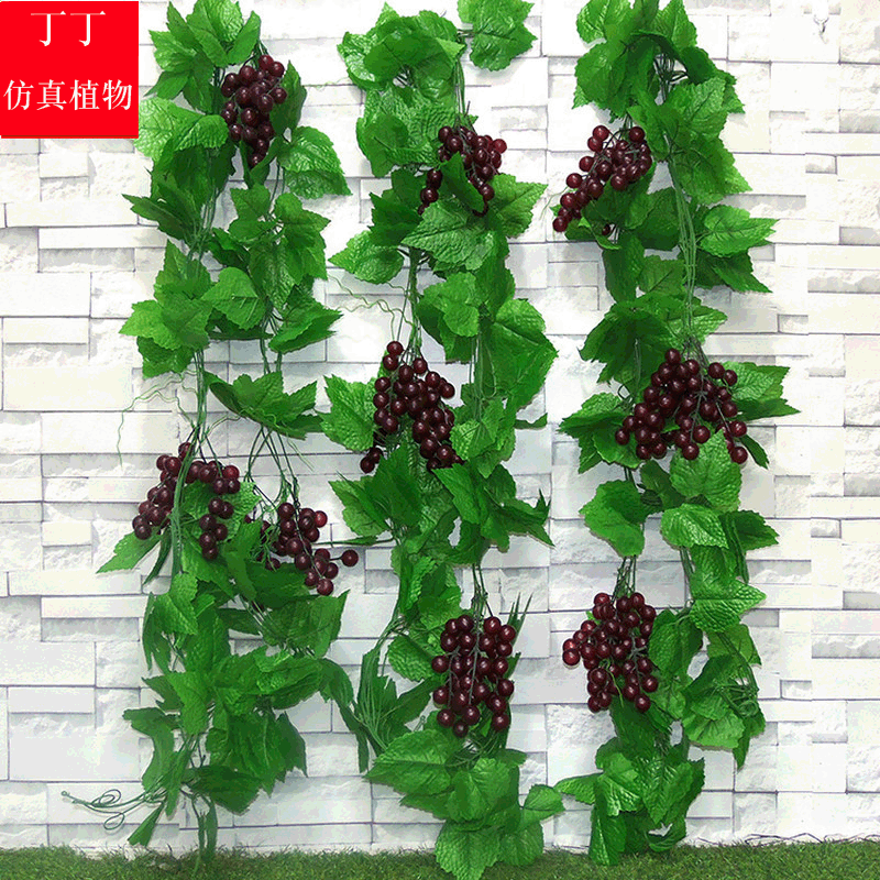 Simulation fruit vine grape decoration plastic fake fruits and vegetables green leaf Vine household pipe ceiling fake flower strip wholesale