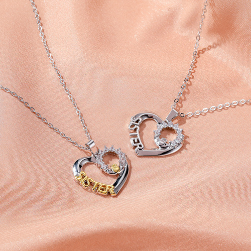 Popular best-selling sisters necklace creative love SISTER micro-inlaid zircon clavicle chain personalized versatile pendant for women