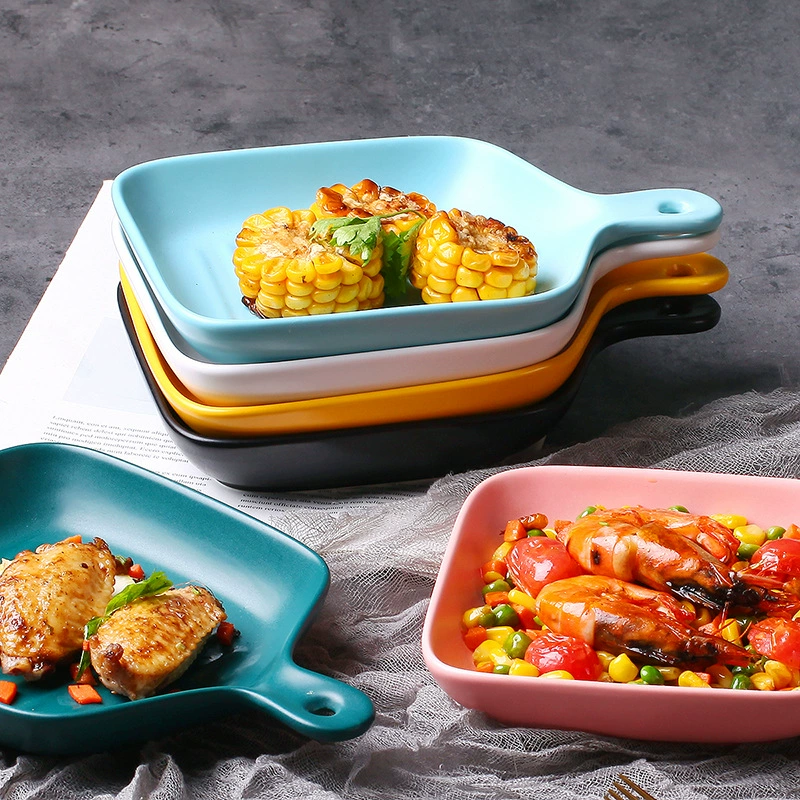 JiayiXin Nordic Tableware Dessert Boat Plate — Ceramic Glazed Dish, Colorful Bake Sheet Series