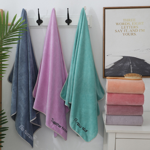Manufacturer wholesale youth style embroidered microfiber large bath towel, absorbent, quick-drying, gym shower wrap, lint-free