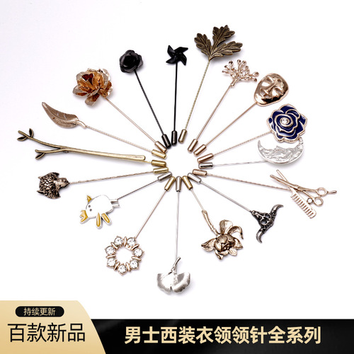 Retro Military Flower Brooch Bronze Long Needle Western Antique European and American Jewelry Men's Suit Lapel Pin Badge Accessories