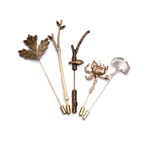 Retro Military Flower Brooch Bronze Long Needle Western Antique European and American Jewelry Men's Suit Lapel Pin Badge Accessories