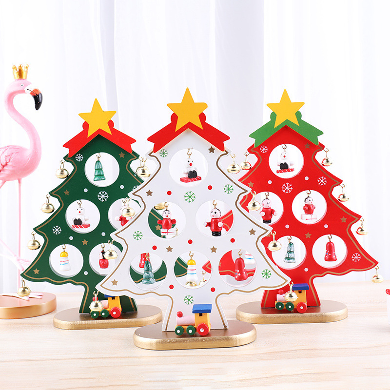 Christmas Decoration Wooden Christmas Tree Desktop Ornament Gift Christmas Scene Arrangement Wooden Crafts Mini