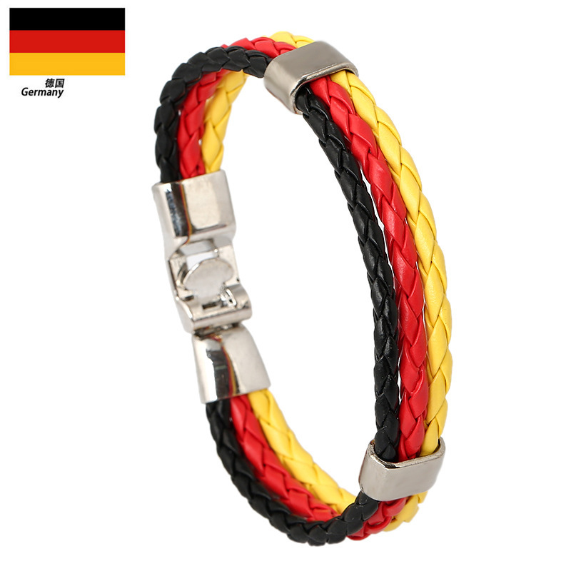 Factory Direct Sales Woven National Flag Color Leather Bracelet Pu Imitation Cowhide Bracelet World Cup Country Bracelet