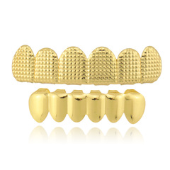 European and American Hip-Hop Genuine Gold Plated Embossed Grid Texture Hip-Hop Grillz for Men and Women