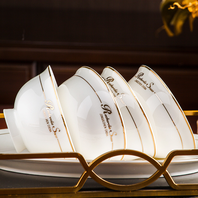 Bowl Stacking Set Wholesale Jingdezhen Ceramic Tableware Tall Bowl Anti-Scalding 4.5inch Bone China Bowl Rice Bowl