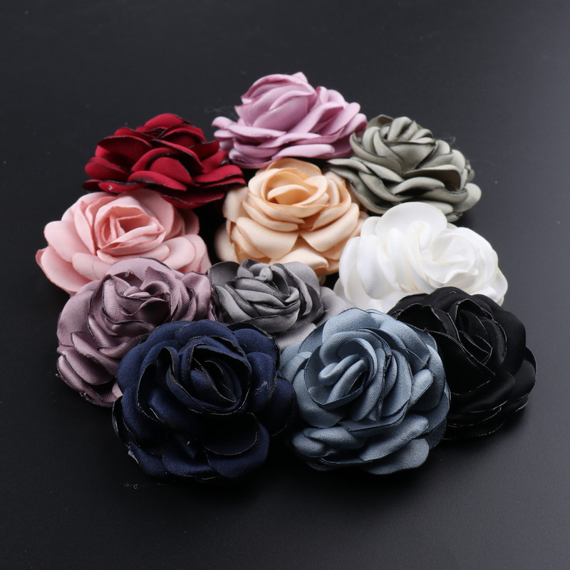 Factory Spot 5cm Cloth Flower Shaped Jewelry Burnt Edge Camellia Clothing Headdress Decorative Fabric Accessories Flower Hair Accessories