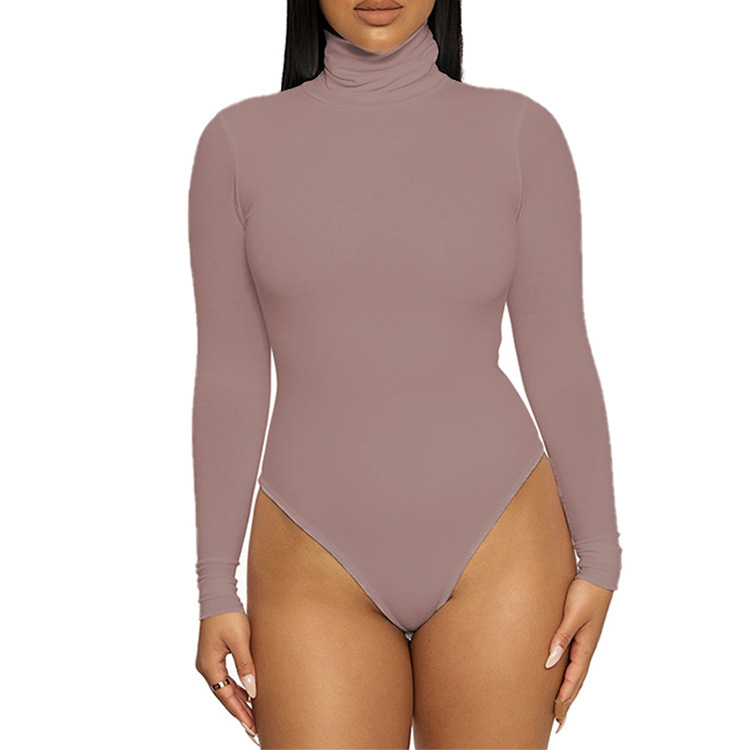 2023 transfronteriza Otoño e Invierno ropa básica de mujer europea y americana simple cuello alto manga larga mono