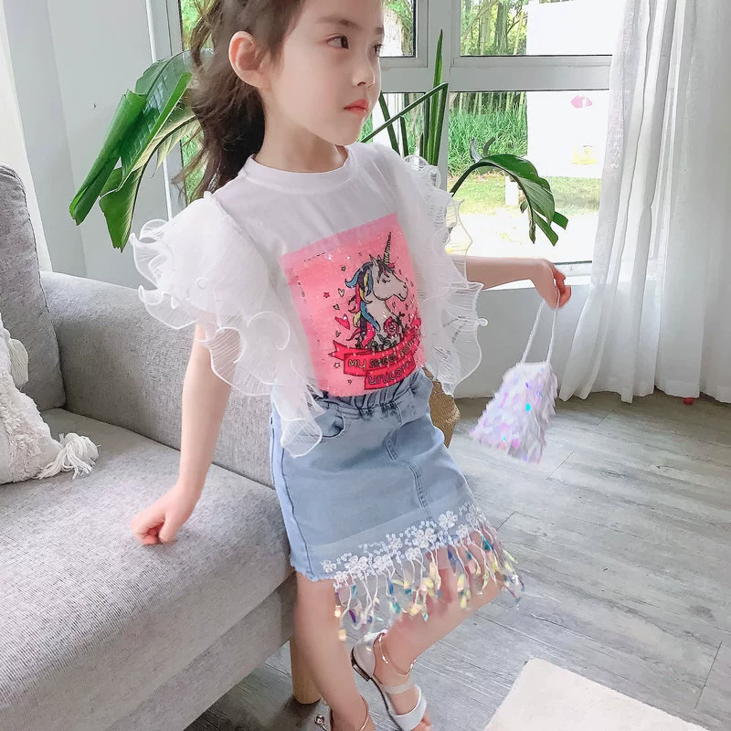 Комплект, джинсовая юбка, летняя одежда, для 3–8 лет