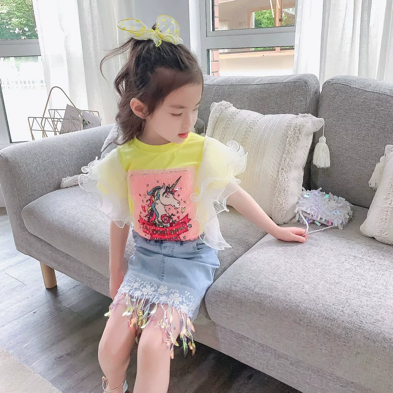 Комплект, джинсовая юбка, летняя одежда, для 3–8 лет