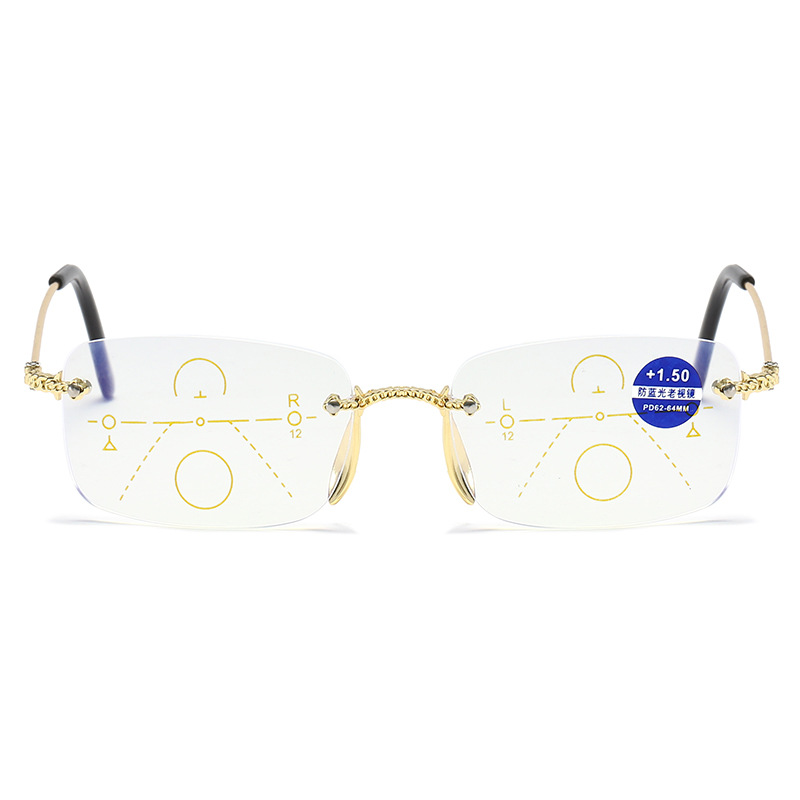 新商品の縁なしの縁切り老眼鏡の青色光防止の双光遠近両用メガネの老眼鏡