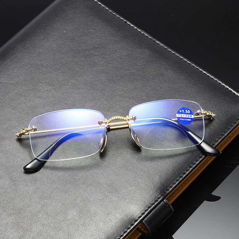 新商品の縁なしの縁切り老眼鏡の青色光防止の双光遠近両用メガネの老眼鏡