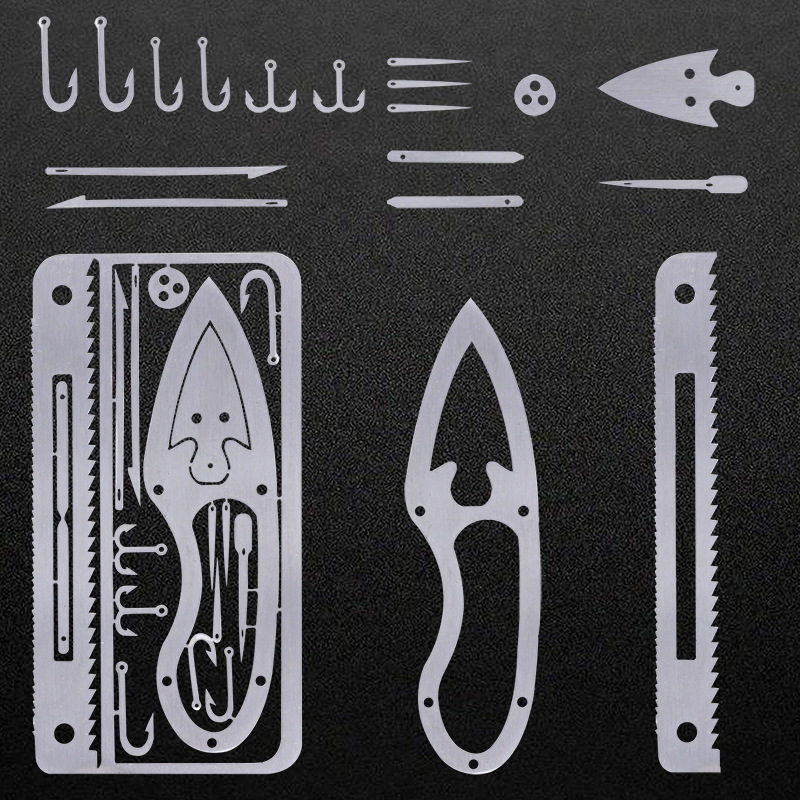 Nueva tarjeta de gancho de pescado de acero inoxidable EDC de punto, modelo de gancho de pescado multifuncional, gancho de grabado, herramienta de supervivencia al aire libre