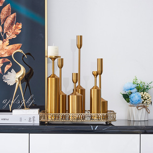Nordic metal candle holder decoration American home living room model room dining table Candlestick decoration six-piece set