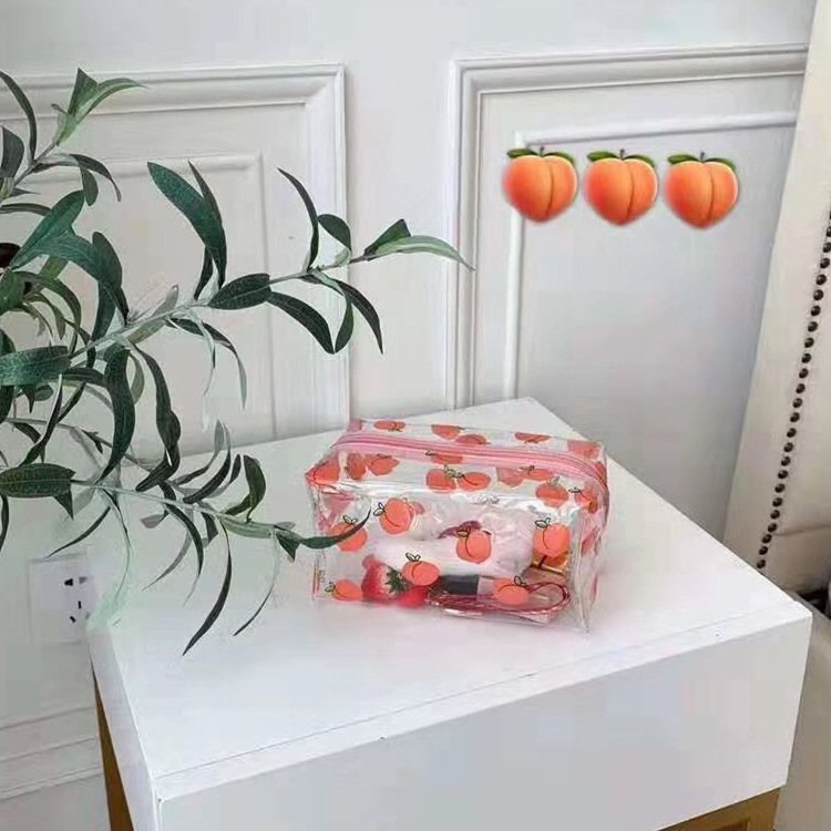 Suministro nuevo PVC transparente bolsa de cosméticos bolsa de almacenamiento impermeable de las mujeres dibujos animados transparente brillo lentejuelas bolsa de cosméticos