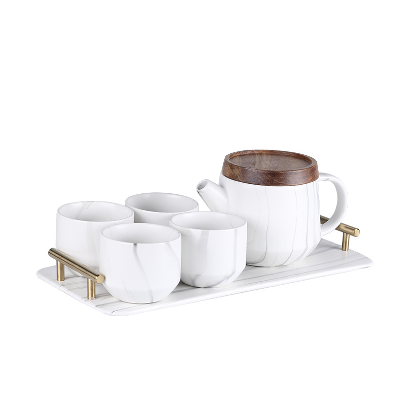 Luz de lujo oro marbling flor juego de té nórdico juego de té traje tarde juego de té caja de regalo embalaje bandeja de cerámica