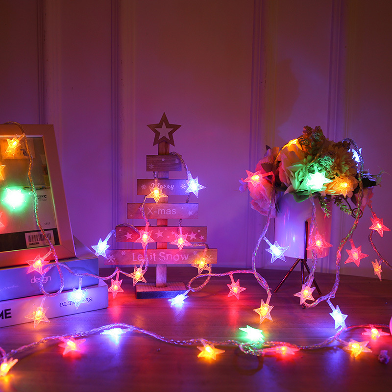 Lámparas LED de color flash bola de neón pequeña cadena de luces navideñas decoración de bodas cadena de luces de batería estrella