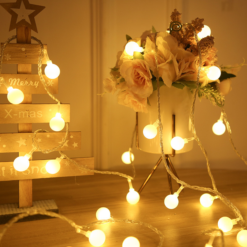 Lámparas LED de color flash bola de neón pequeña cadena de luces navideñas decoración de bodas cadena de luces de batería estrella