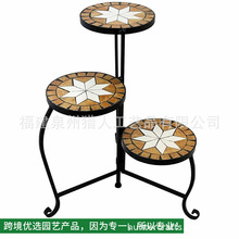 欧式八角星图案铁配马赛克铁艺花架三层立式可折叠绿萝装饰花架