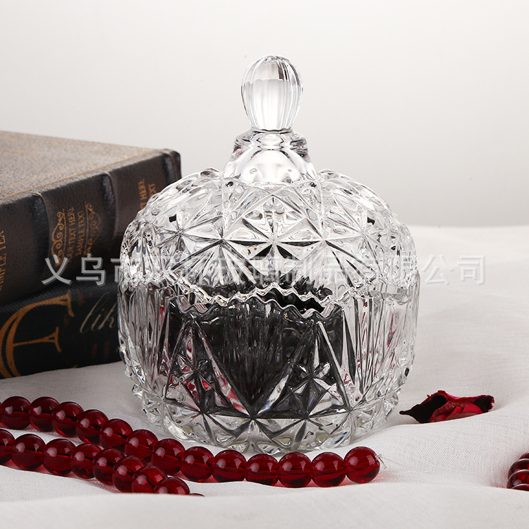 Factory Direct supply European transparent candy jar candy jar glass suit crystal glass jar coin jar tea table storage